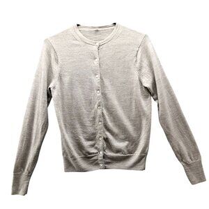 Muji Merino Wool Cardigan Womens XS Beige Button Front Crewneck Lightweight